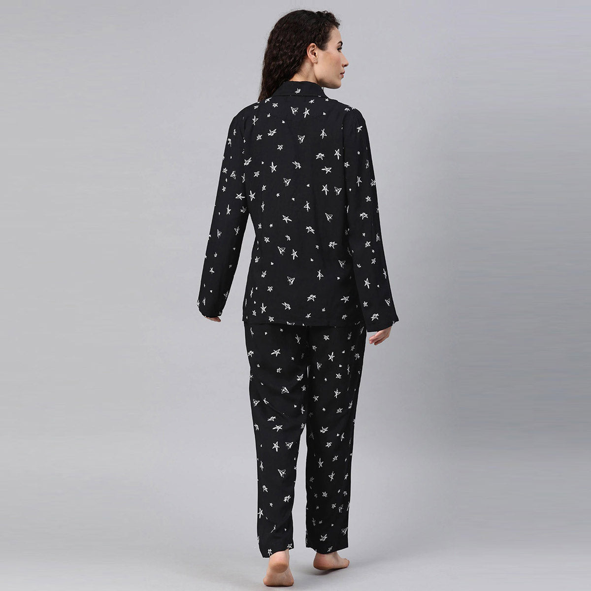 Women Black With Star Print Night Suit