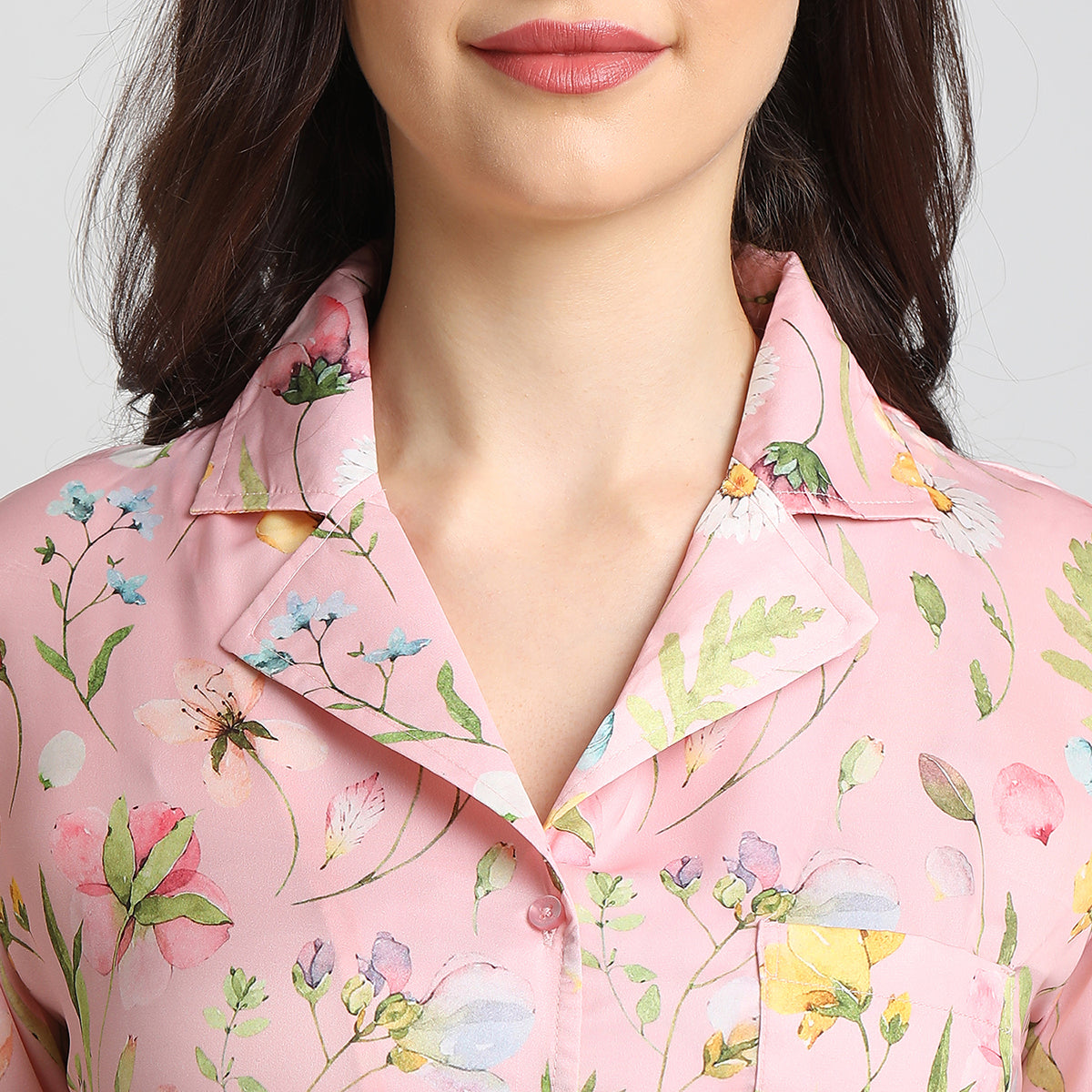 Women Pink floral print Night Suit