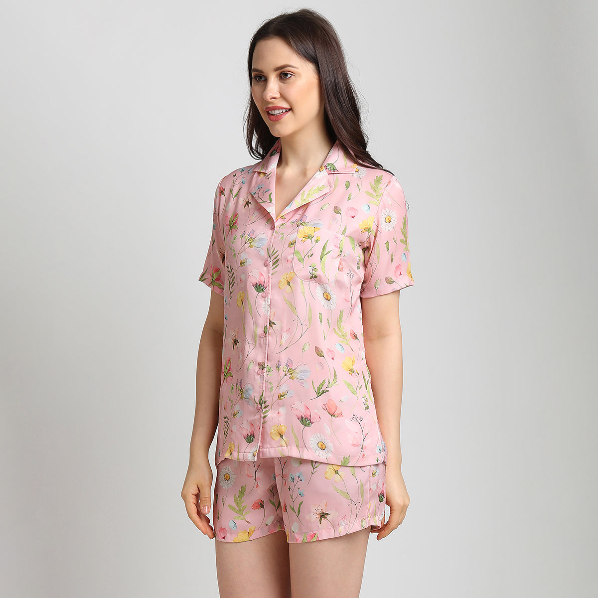 Women Pink floral print Night Suit