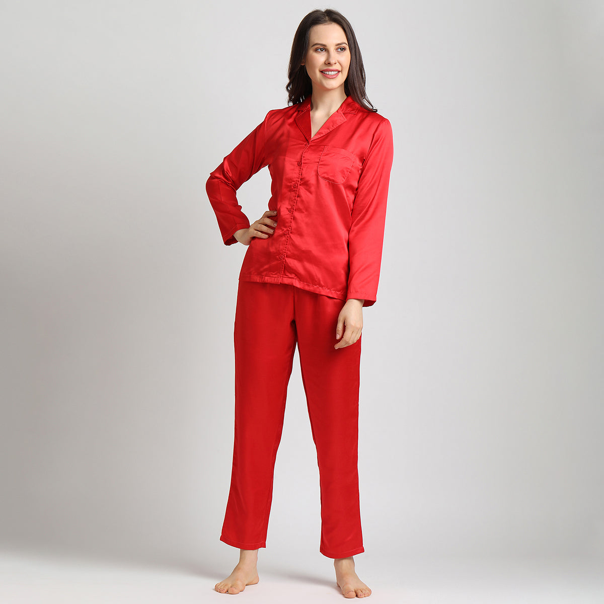 Women Red Satin Night Suit