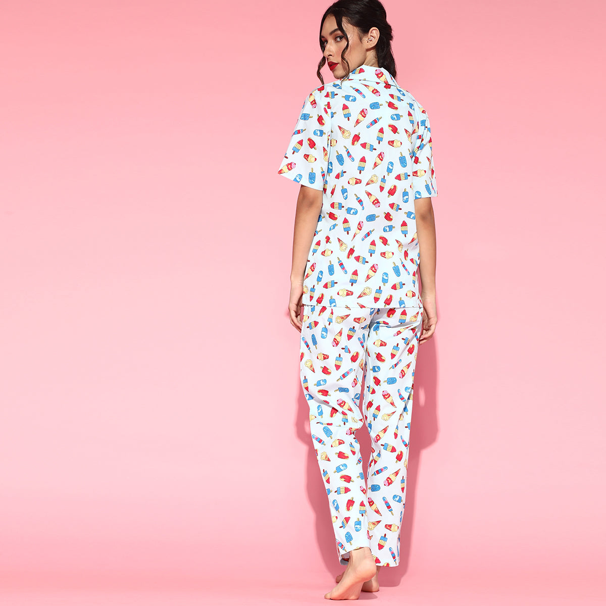 Women Light Blue Icecream Print Night Suit