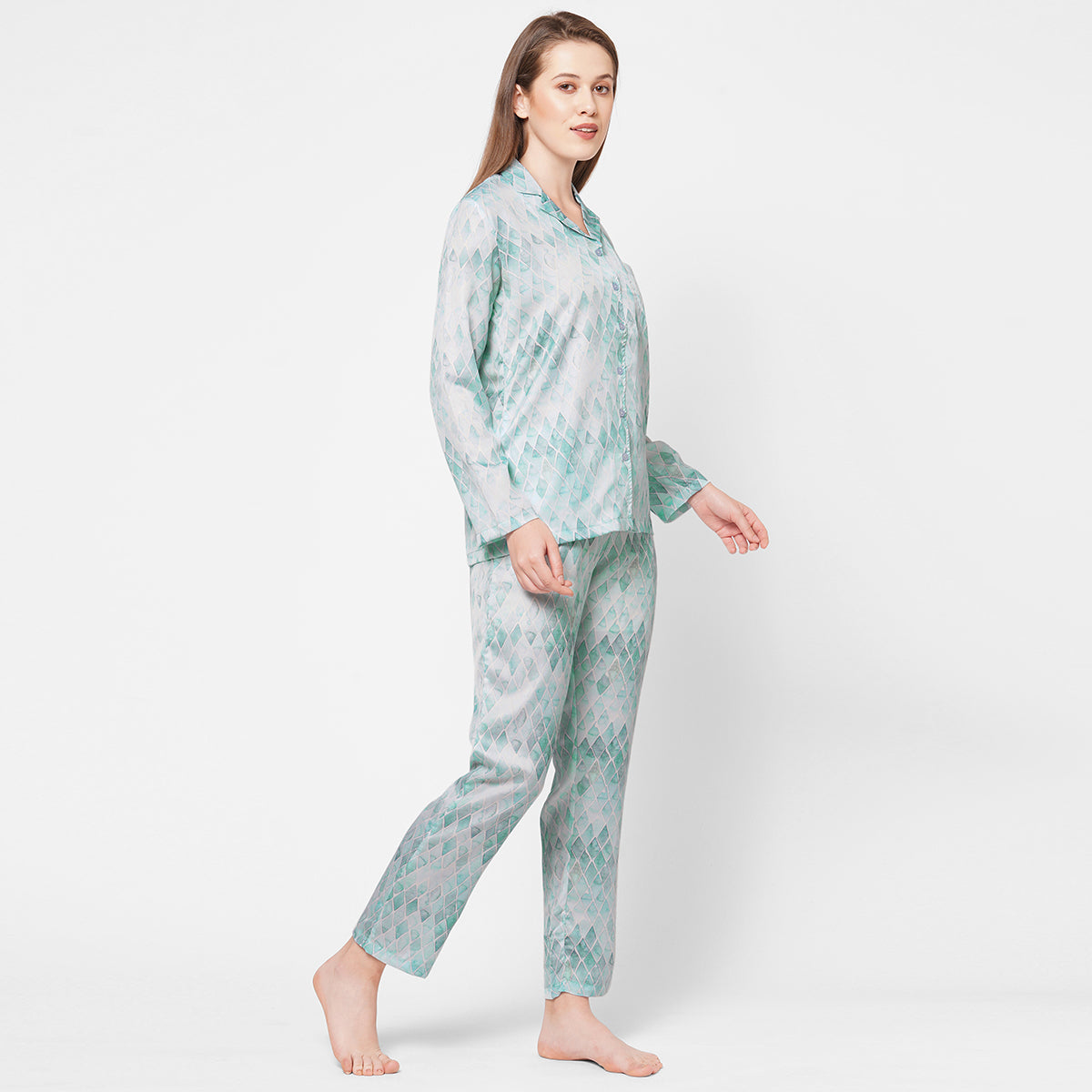 Women Black and Cream Strips with leopard print Night Suit