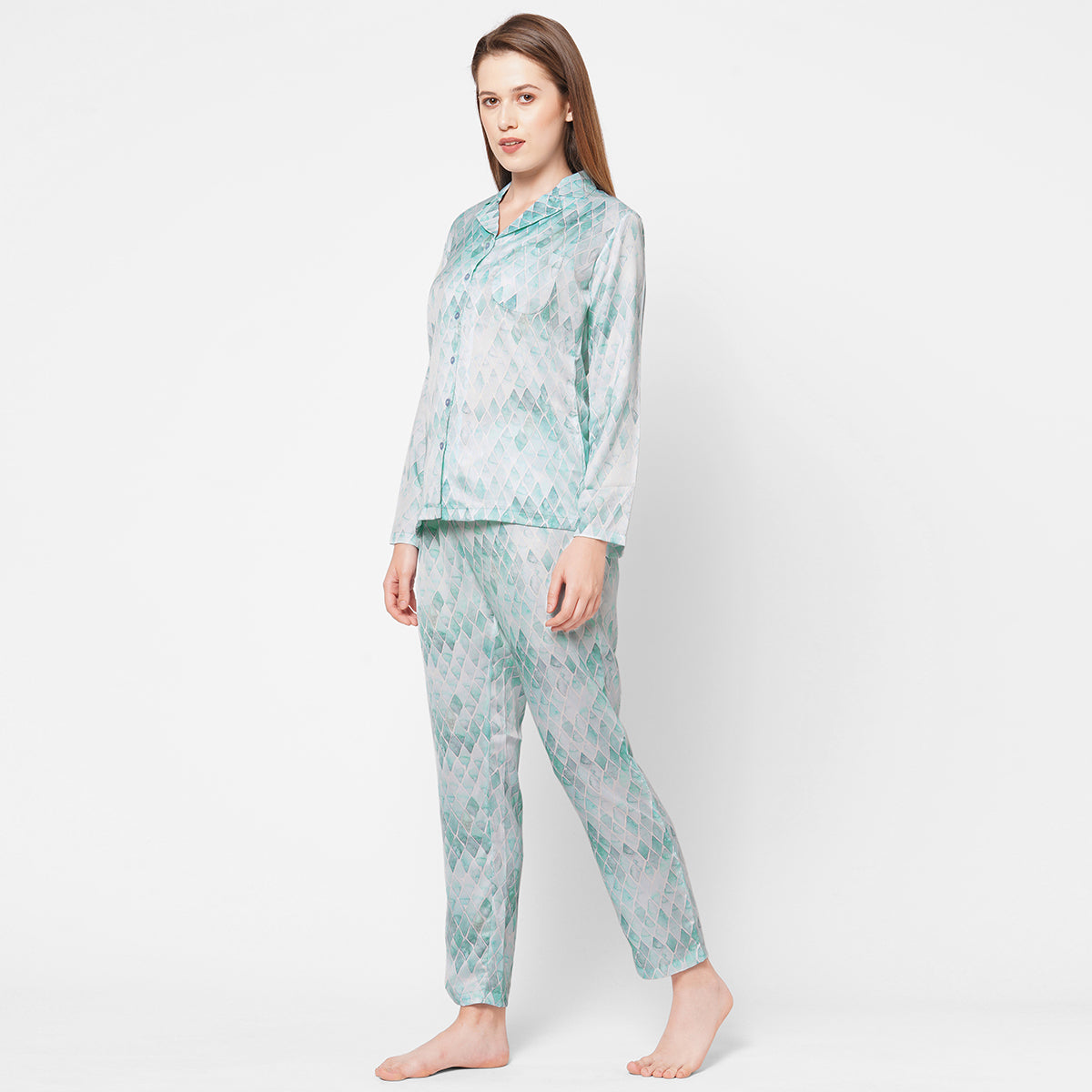 Women Black and Cream Strips with leopard print Night Suit