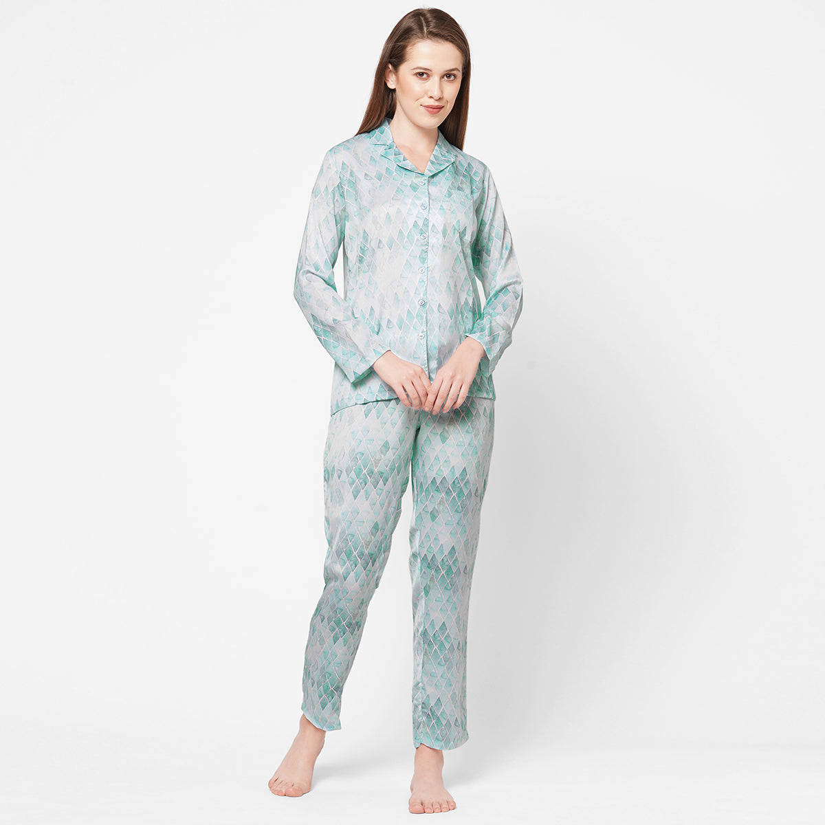 Women Black and Cream Strips with leopard print Night Suit