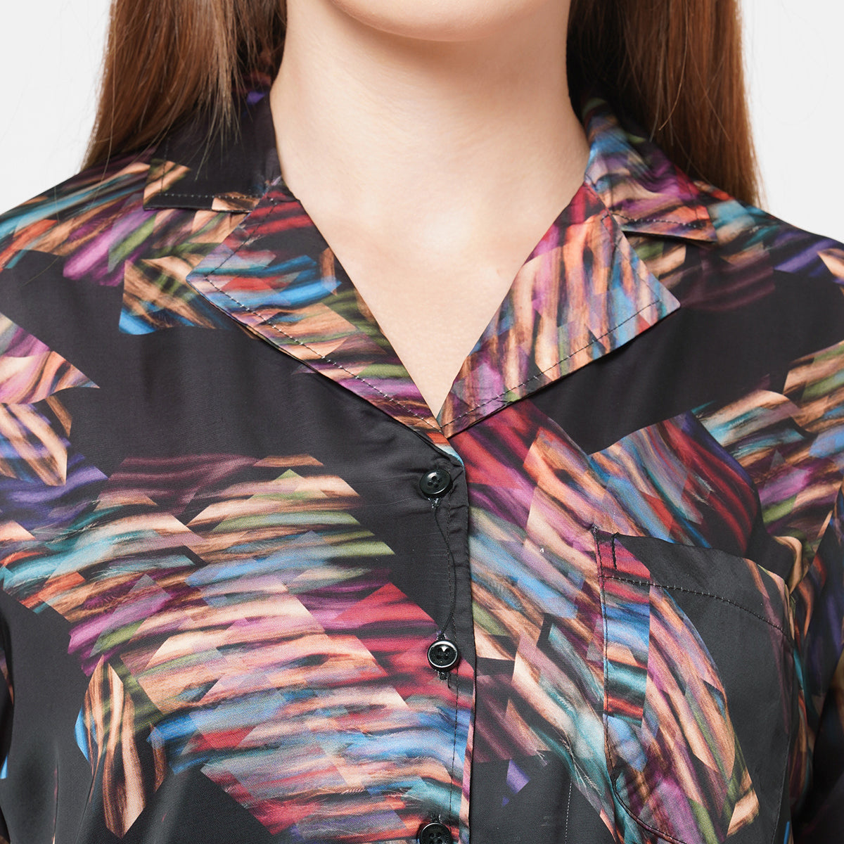 Women Black and Cream Strips with leopard print Night Suit