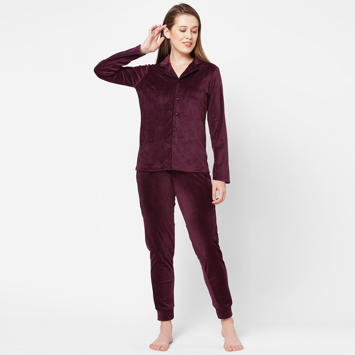 Women Black and Cream Strips with leopard print Night Suit