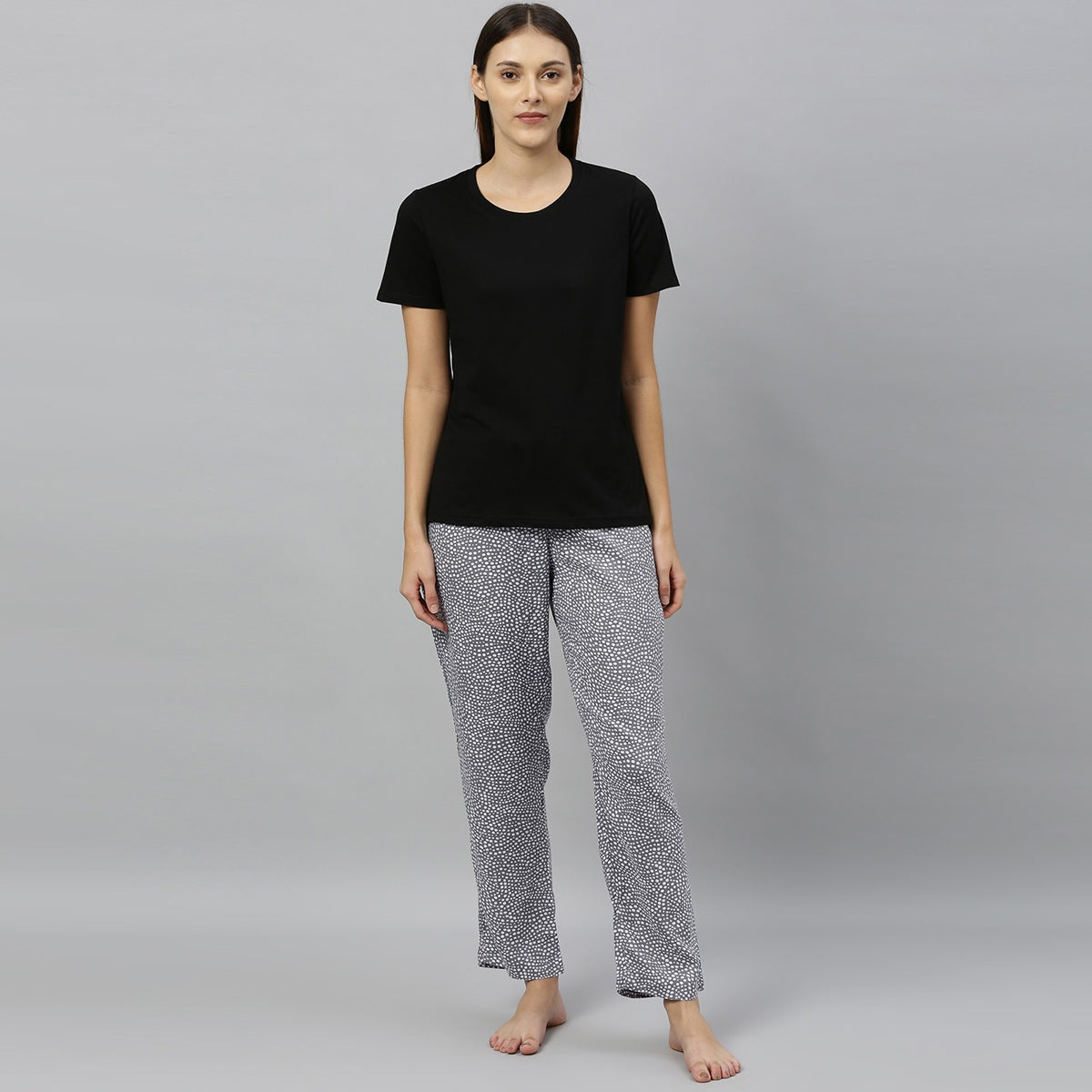 Women Grey With White Dots Pyjama