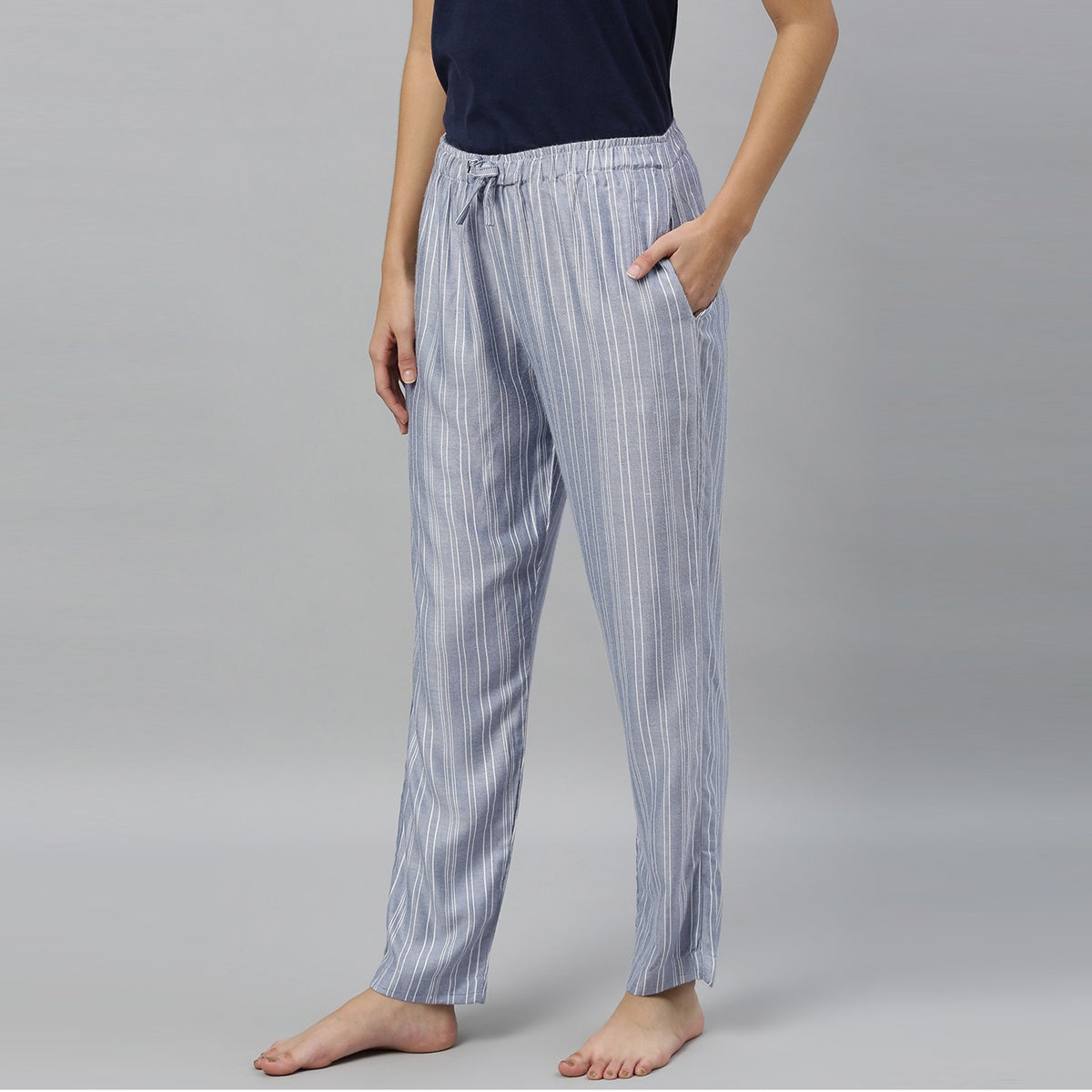 Women Grey With White Lining Pyjama