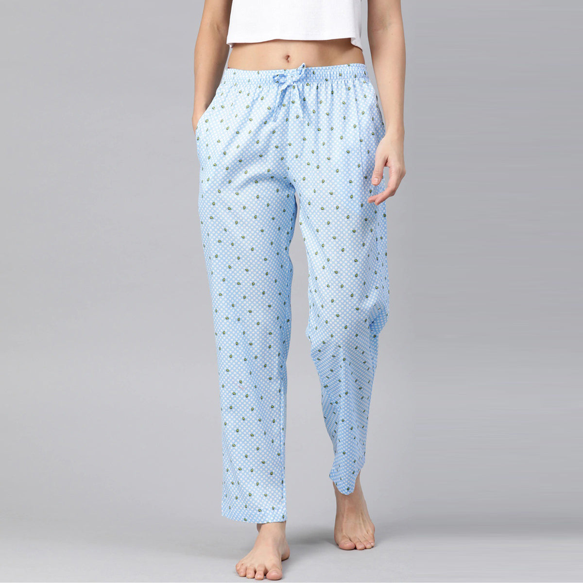 Women Blue With White Dots Avocado Pyjama