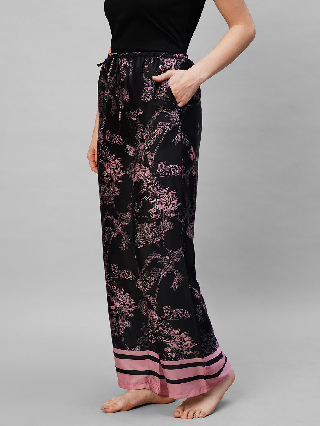 Women Black pink printed pyjama