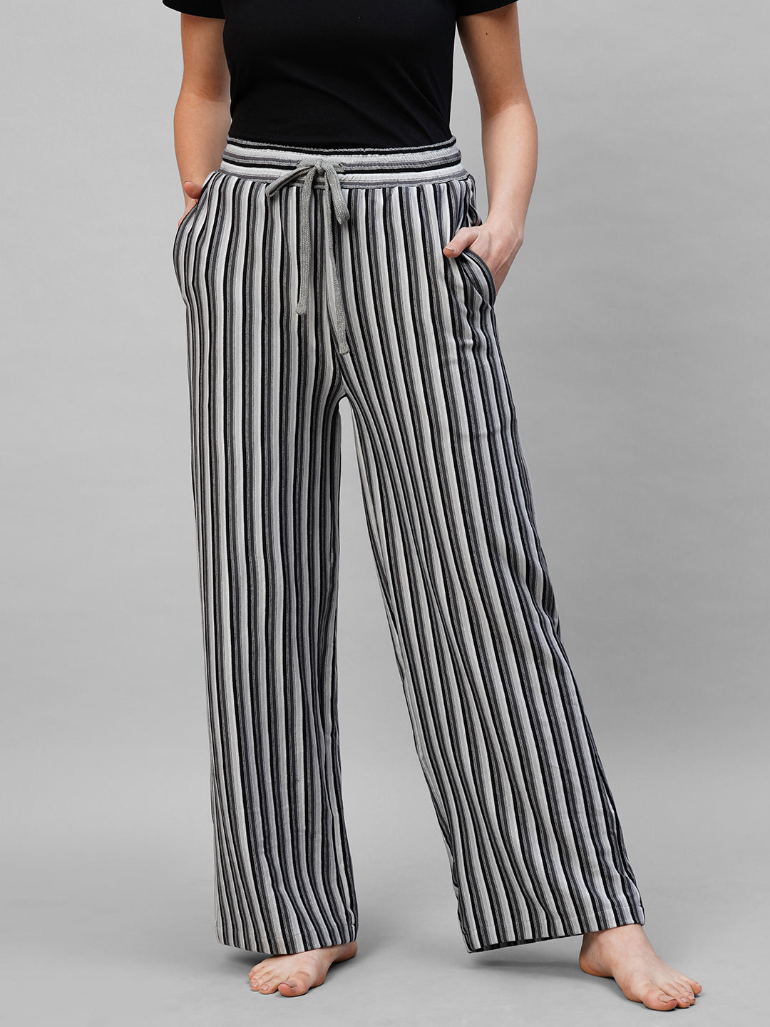 Women Black With White Lining Pyjama